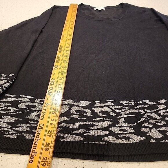 Birch NY Sweater 2x Black Metallic Silver Animal Print Pull Over - Picture 4 of 6
